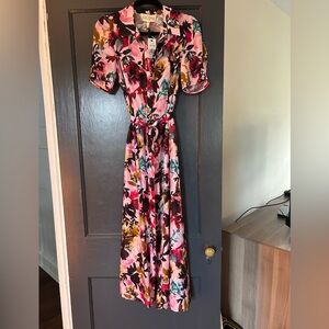 Saloni Vanessa Floral Silk Tie-Waist Shirtdress 4 NWT